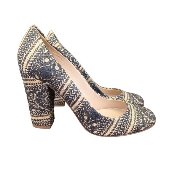 J.Crew Blakely Stamped Pumps A5030 Closed Toe Pump Heels Women's 8.5 Floral‎ 4" - Picture 1 of 8
